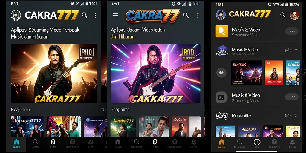 Tampilan antarmuka intuitif CAKRA777 dengan berbagai pilihan video musik.