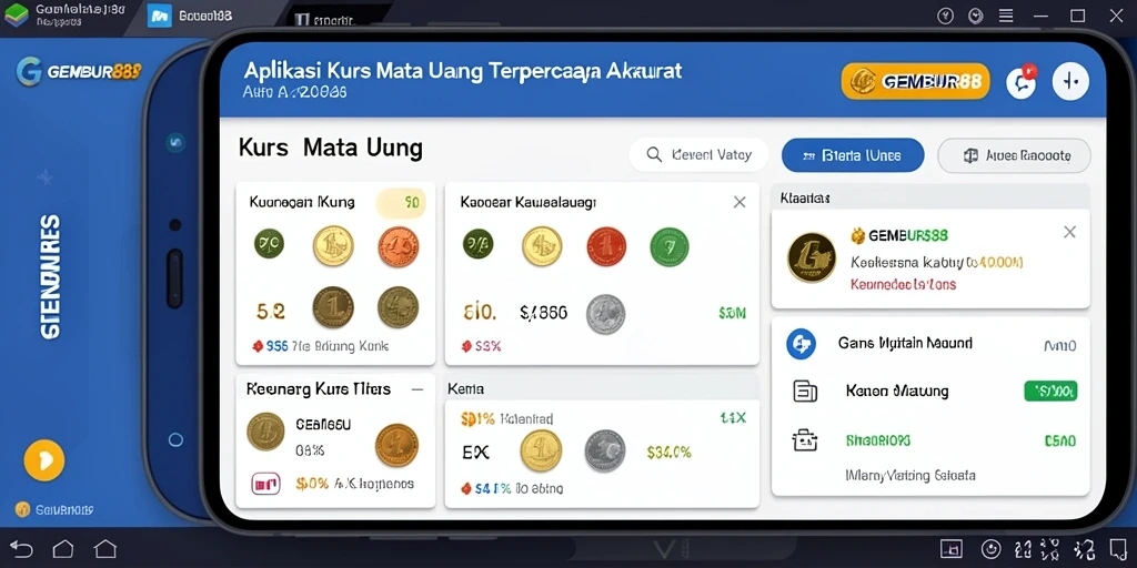 Antarmuka pengguna GEMBUR88 menampilkan kurs mata uang terbaru dan grafik analisis.