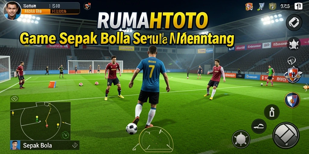 Antarmuka RUMAHTOTO menampilkan grafis sepak bola yang memukau.