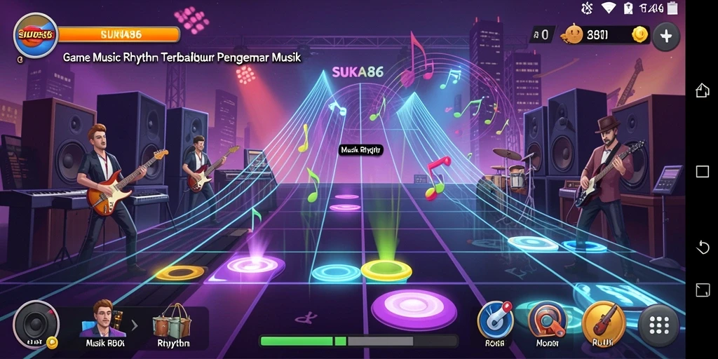Screenshot antarmuka permainan SUKA86 yang menampilkan pengalaman Musik Rhythm.