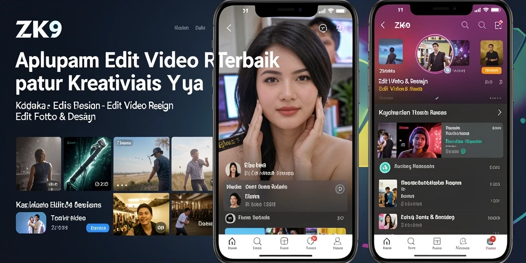 Antarmuka ZK9 menampilkan berbagai alat edit video reels yang lengkap.